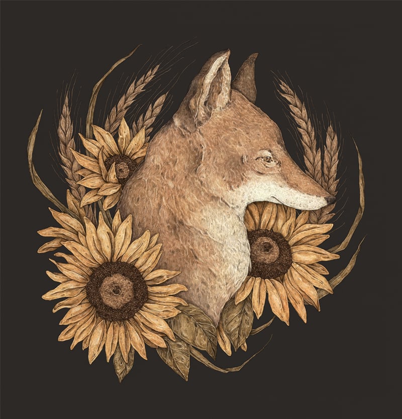 Jessica Roux: Coyote and Sunflowers