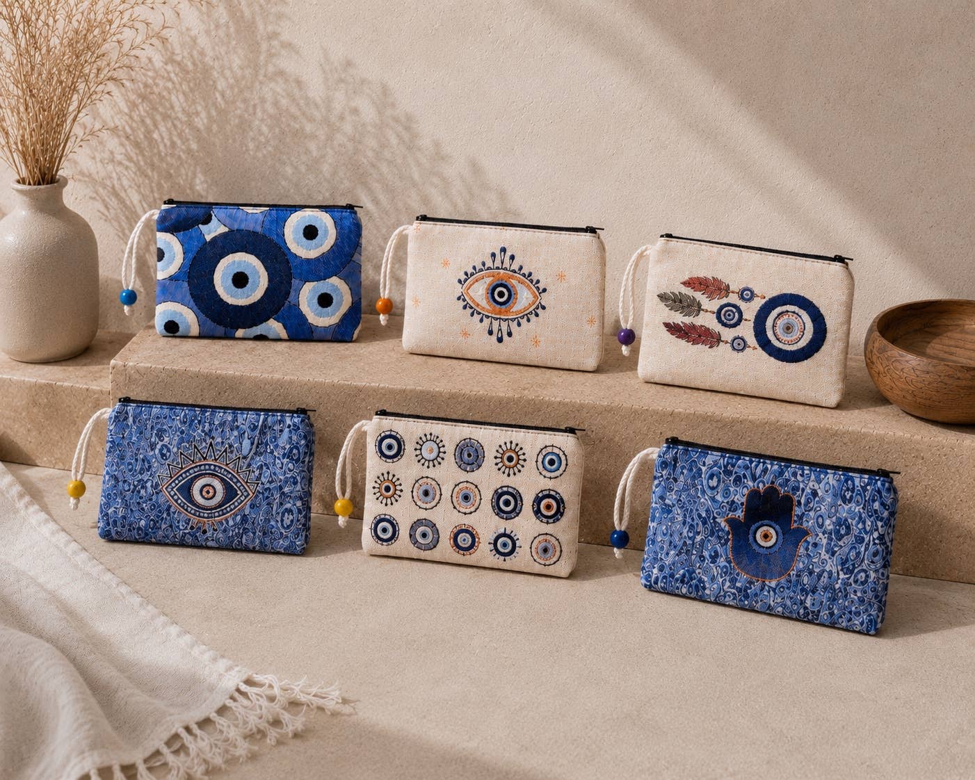 Evil Eye Pouch – Coin, Makeup Organizer- case of 6