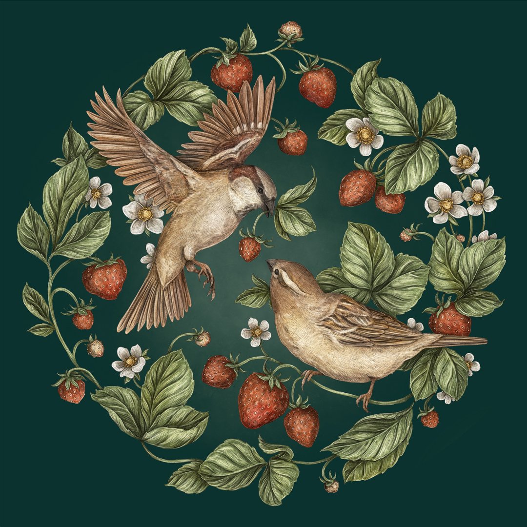 Jessica Roux: Strawberry Sparrows Print