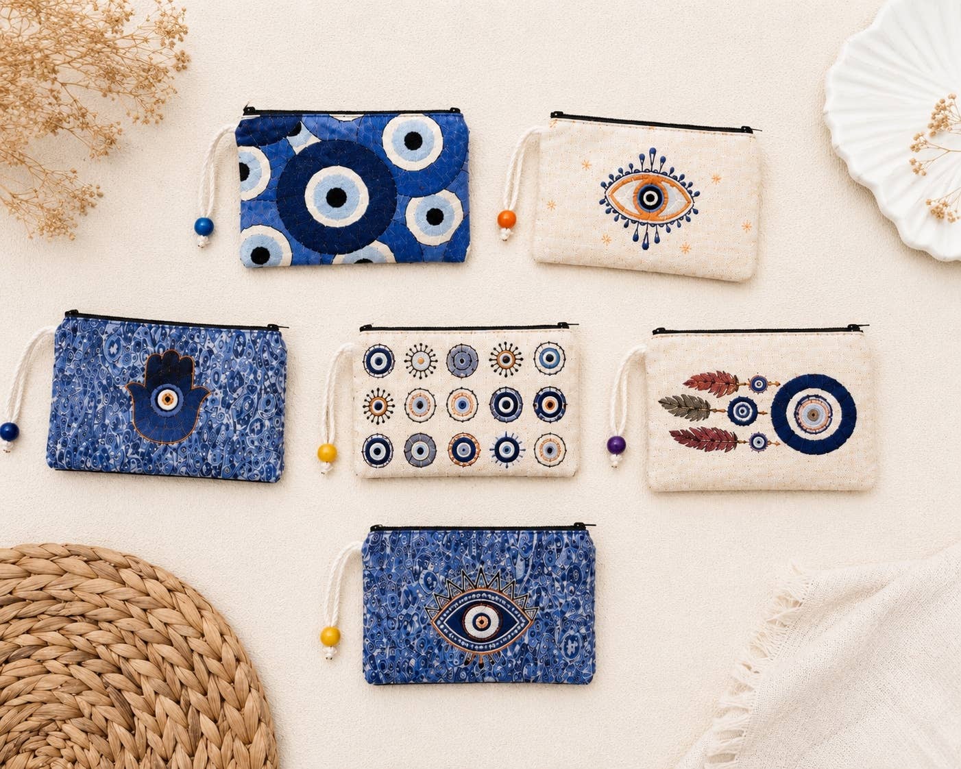 Evil Eye Pouch – Coin, Makeup Organizer- case of 6