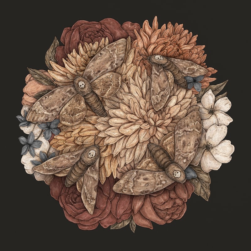 Jessica Roux: Dahlias and Moths Print